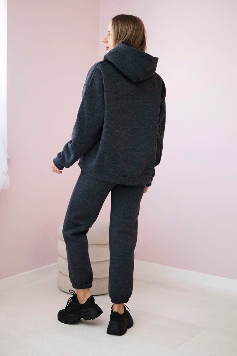 Cotton set, sweatshirt with embroidery + pants 9575 / – Graphite цвет / color | Lexline Fashion