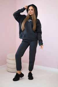 Cotton set, sweatshirt with embroidery + pants 9575 / – Graphite цвет / color | Lexline Fashion