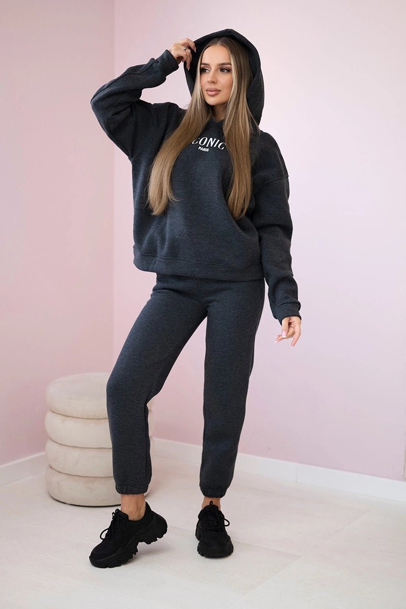 Cotton set, sweatshirt with embroidery + pants 9575 / – Graphite цвет / color | Lexline Fashion