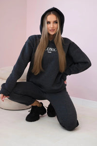Cotton set, sweatshirt with embroidery + pants 9575 / – Graphite цвет / color | Lexline Fashion