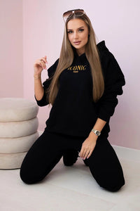 Cotton set, sweatshirt with embroidery + pants 9575 / – Graphite цвет / color | Lexline Fashion