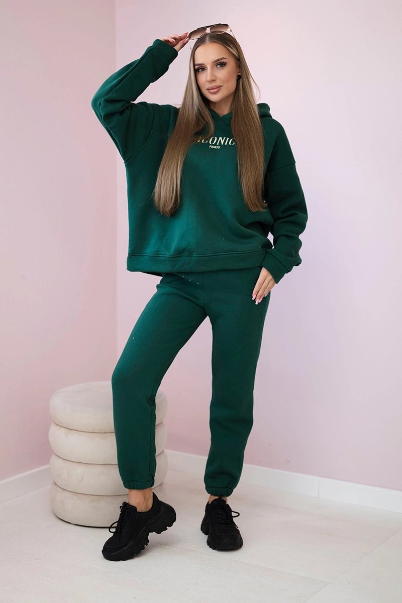 Cotton set, sweatshirt with embroidery + pants 9575 / – Green цвет / color | Lexline Fashion
