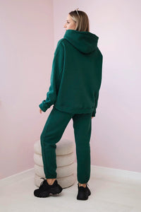 Cotton set, sweatshirt with embroidery + pants 9575 / – Green цвет / color | Lexline Fashion