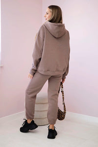 Cotton set, sweatshirt with embroidery + pants 9575 / – Mocca цвет / color | Lexline Fashion