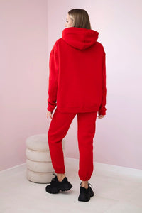 Cotton set, sweatshirt with embroidery + pants 9575 / – Red цвет / color | Lexline Fashion