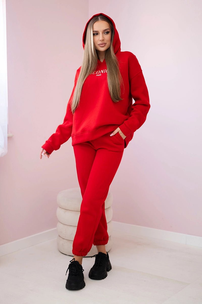 Cotton set, sweatshirt with embroidery + pants 9575 / – Red цвет / color | Lexline Fashion