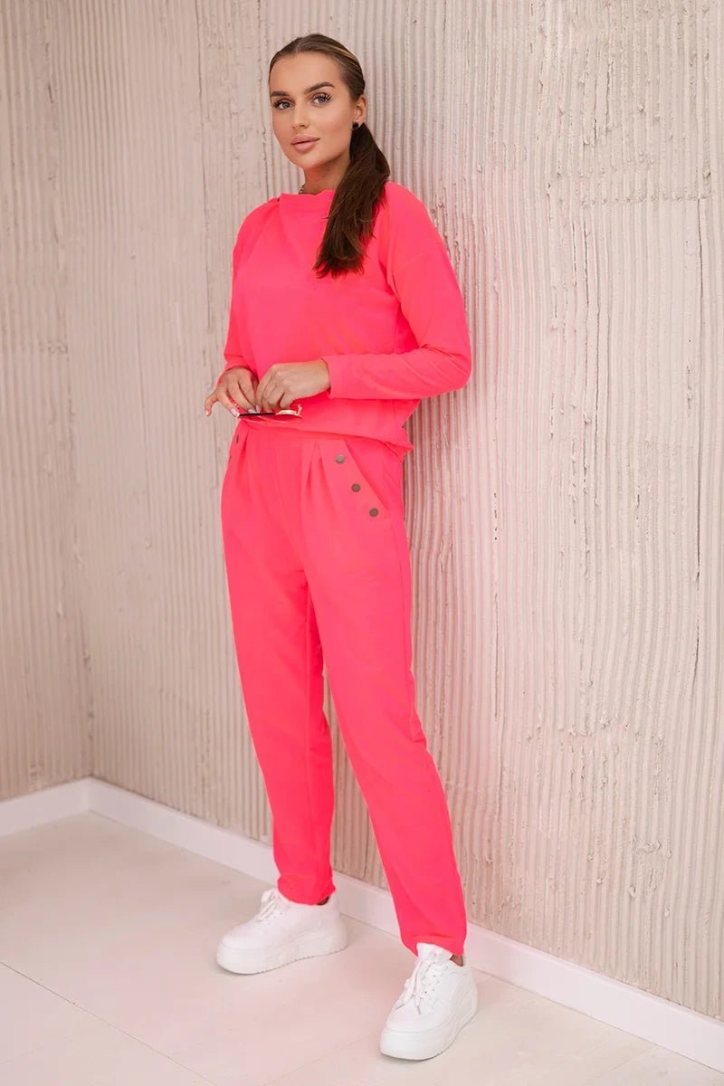 Cotton set with decorative buttons 9669 / – Neon pink цвет / color | Lexline Fashion