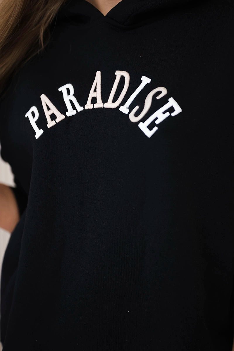 Cotton set with embroidered inscription Paradise 9600 / – Black цвет / color | Lexline Fashion