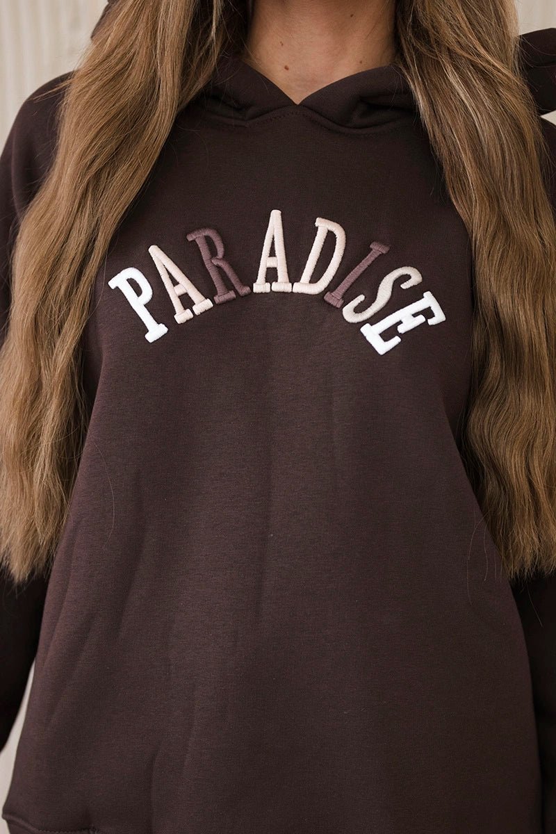 Cotton set with embroidered inscription Paradise 9600 / – Brown цвет / color | Lexline Fashion