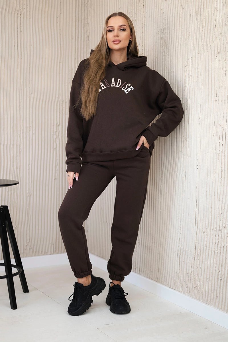 Cotton set with embroidered inscription Paradise 9600 / – Brown цвет / color | Lexline Fashion