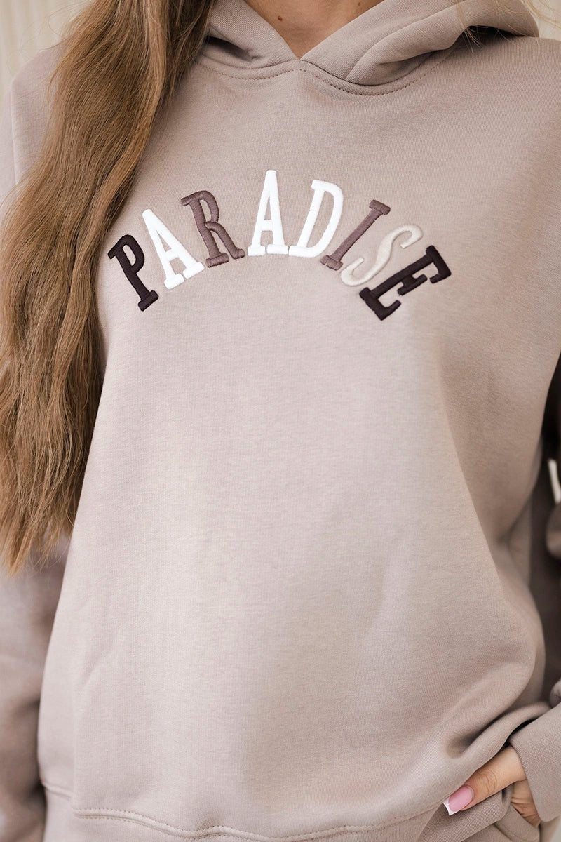 Cotton set with embroidered inscription Paradise 9600 / – Dark || beige цвет / color | Lexline Fashion