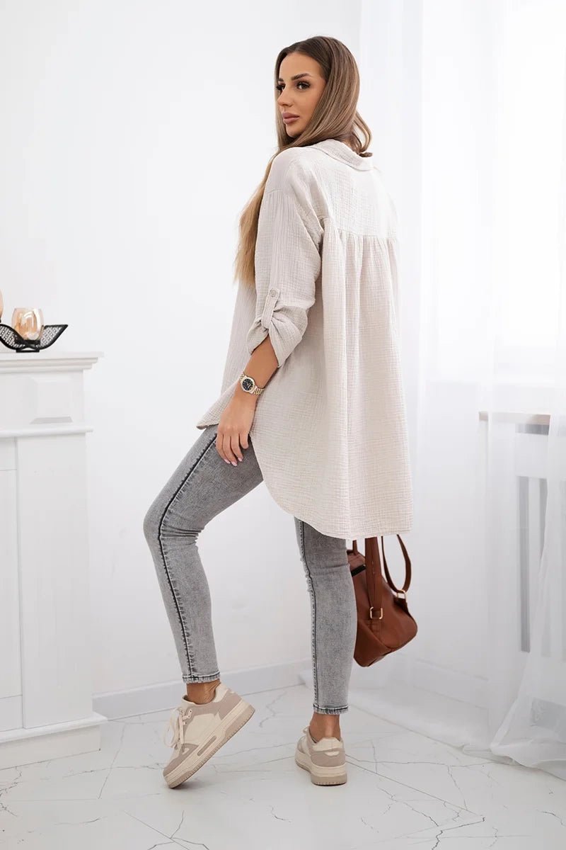 Cotton shirt 65622 / – Beige цвет / color | Lexline Fashion