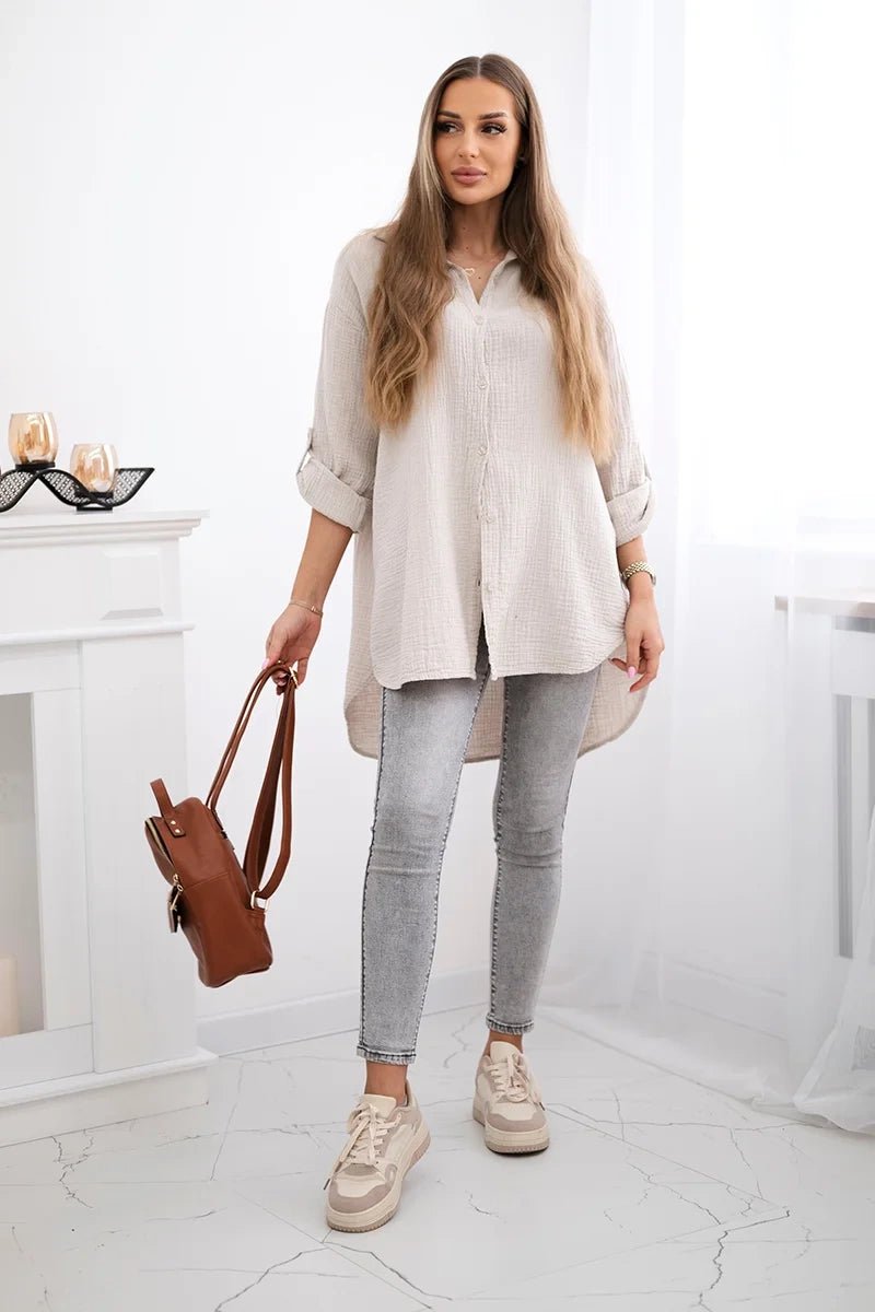 Cotton shirt 65622 / – Beige цвет / color | Lexline Fashion