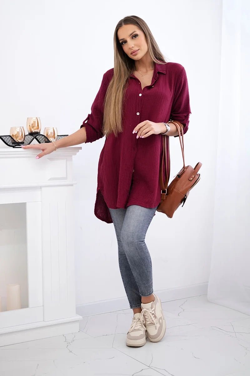 Cotton shirt 65622 / – Maroon цвет / color | Lexline Fashion