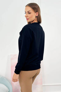 Cotton sweater with decorative flower 9453 / – Black цвет / color | Lexline Fashion