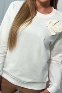 Cotton sweater with decorative flower 9453 / – Ecru цвет / color | Lexline Fashion