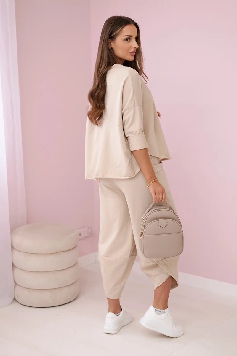 Cotton sweatshirt and pants 6171G / – Beige цвет / color | Lexline Fashion