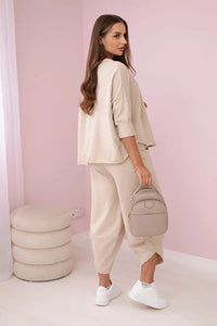 Cotton sweatshirt and pants 6171G / – Beige цвет / color | Lexline Fashion