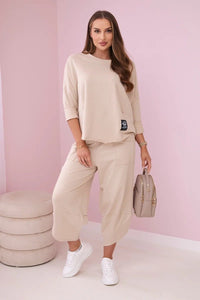 Cotton sweatshirt and pants 6171G / – Beige цвет / color | Lexline Fashion