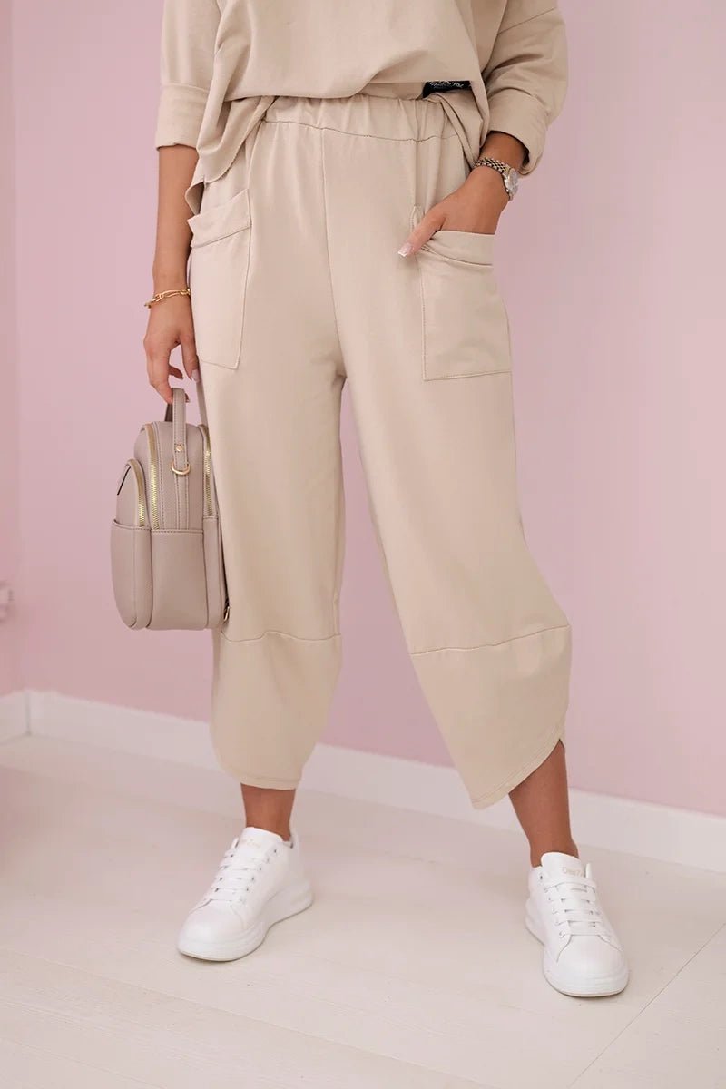 Cotton sweatshirt and pants 6171G / – Beige цвет / color | Lexline Fashion