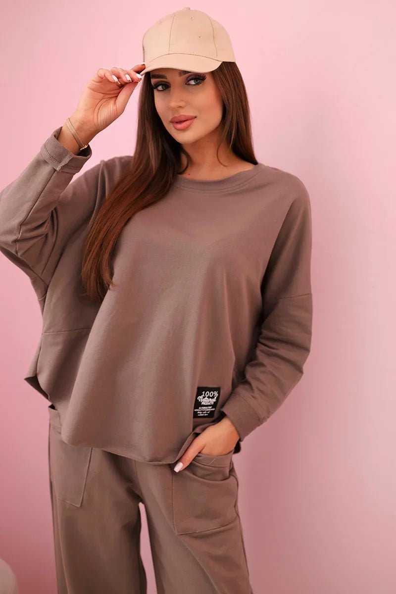 Cotton sweatshirt and pants 6171G / – Cappuccino цвет / color | Lexline Fashion