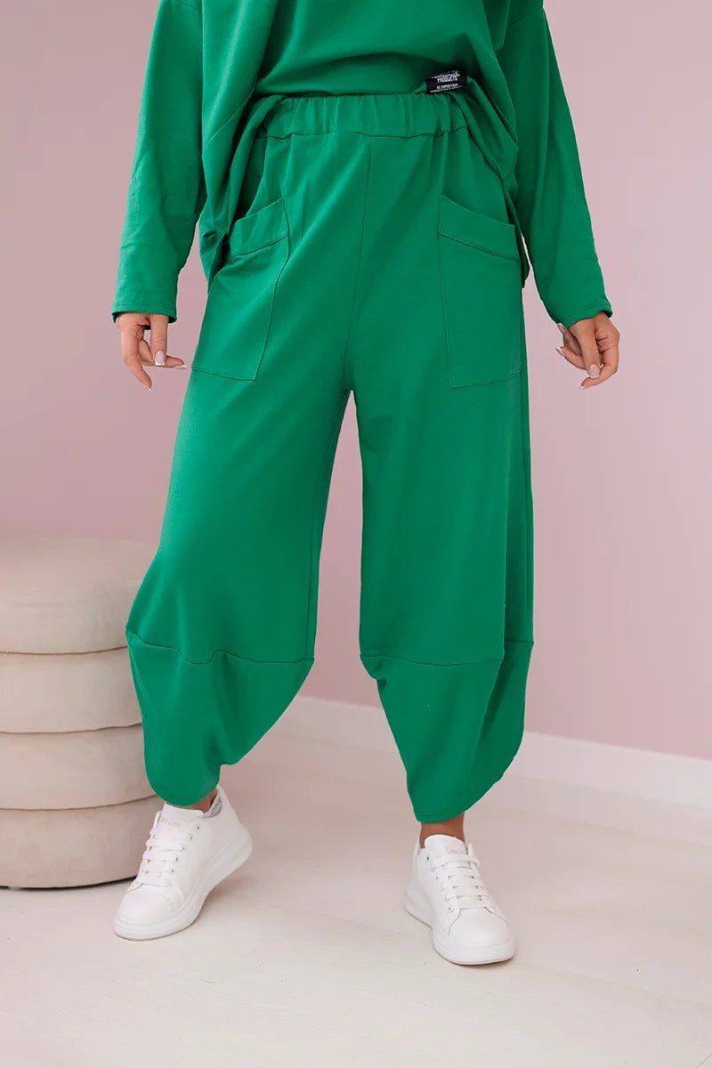 Cotton sweatshirt and pants 6171G / – Green цвет / color | Lexline Fashion