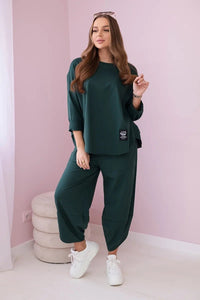 Cotton sweatshirt and pants 6171G / – Green || Dark цвет / color | Lexline Fashion