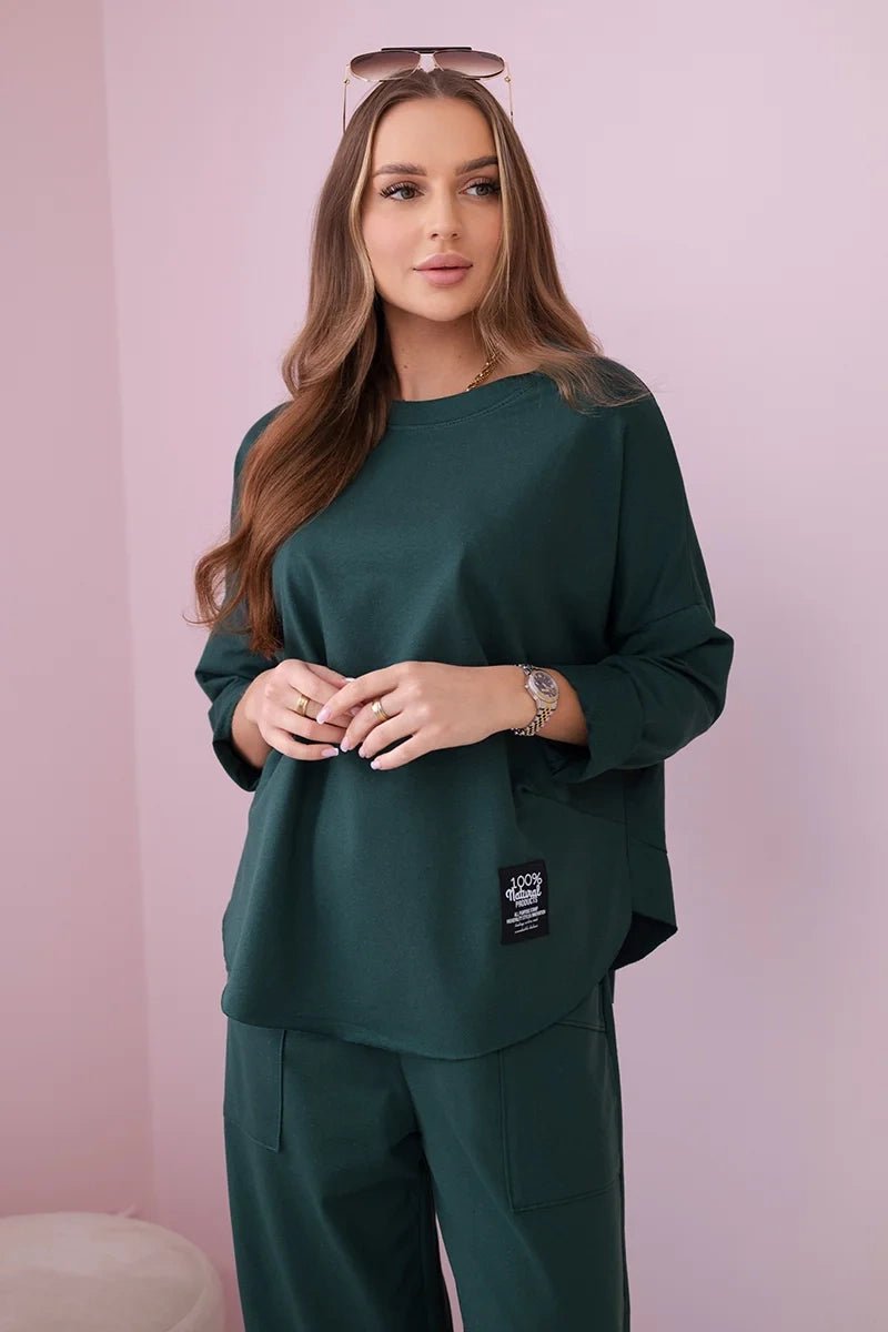 Cotton sweatshirt and pants 6171G / – Green || Dark цвет / color | Lexline Fashion