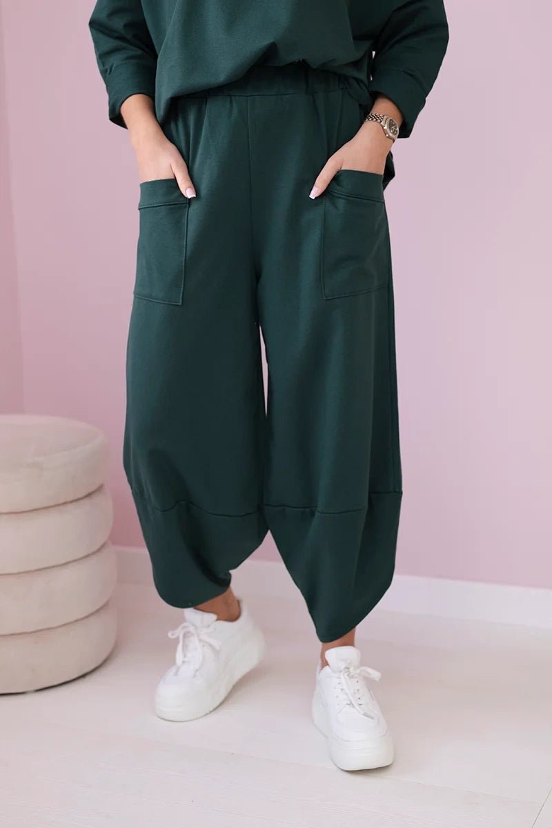 Cotton sweatshirt and pants 6171G / – Green || Dark цвет / color | Lexline Fashion