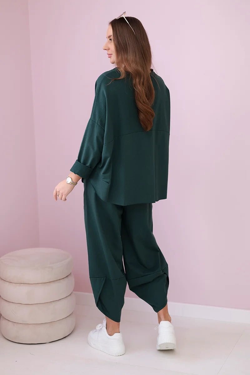 Cotton sweatshirt and pants 6171G / – Green || Dark цвет / color | Lexline Fashion