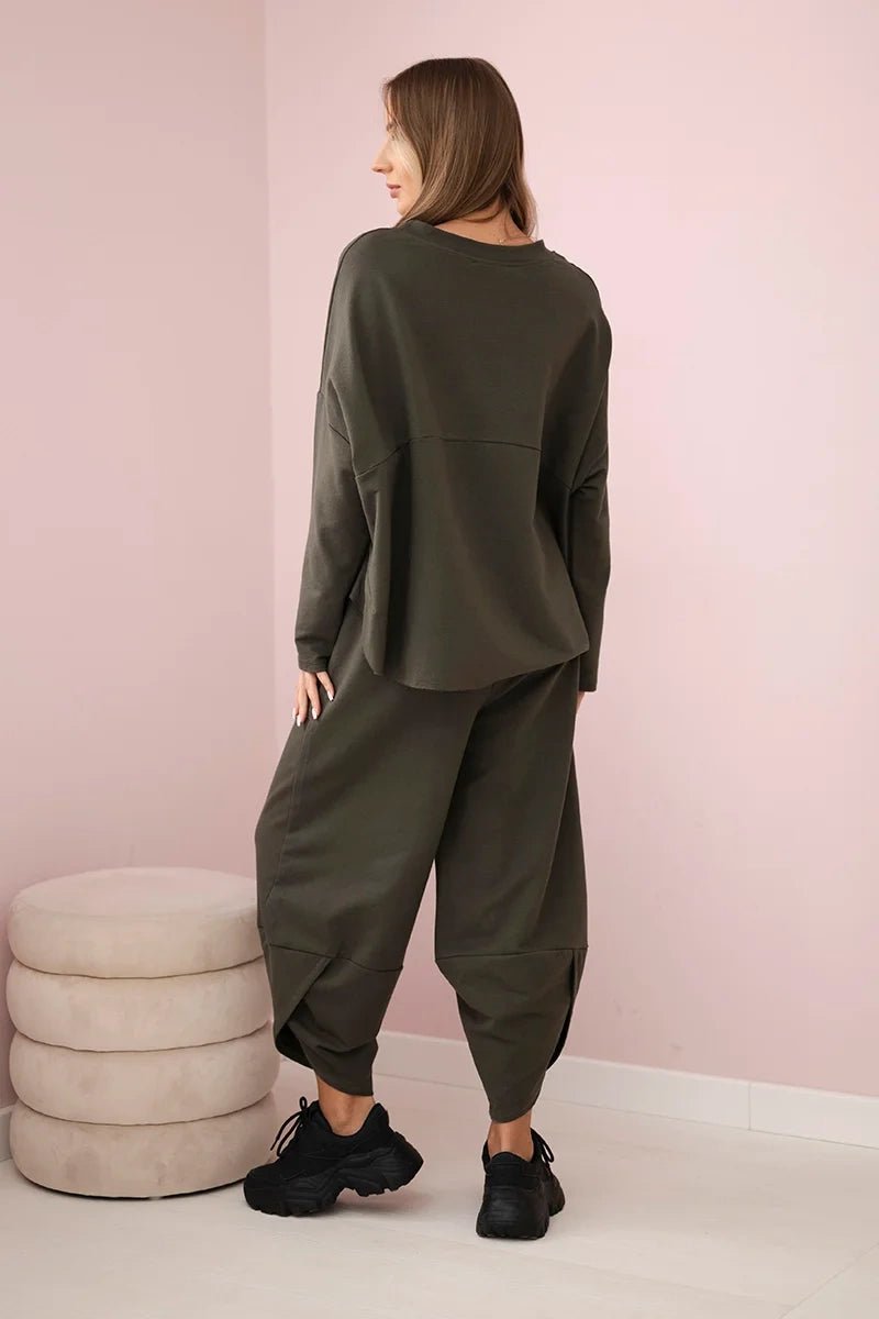 Cotton sweatshirt and pants 6171G / – Khaki цвет / color | Lexline Fashion