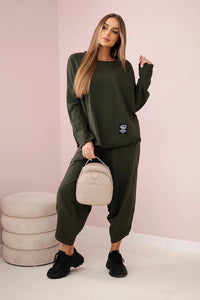 Cotton sweatshirt and pants 6171G / – Khaki || Dark цвет / color | Lexline Fashion