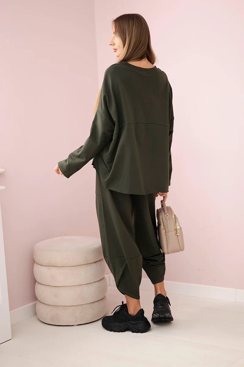 Cotton sweatshirt and pants 6171G / – Khaki || Dark цвет / color | Lexline Fashion