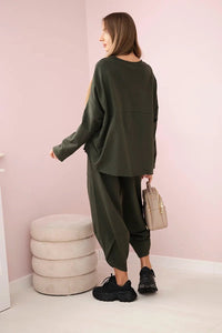 Cotton sweatshirt and pants 6171G / – Khaki || Dark цвет / color | Lexline Fashion