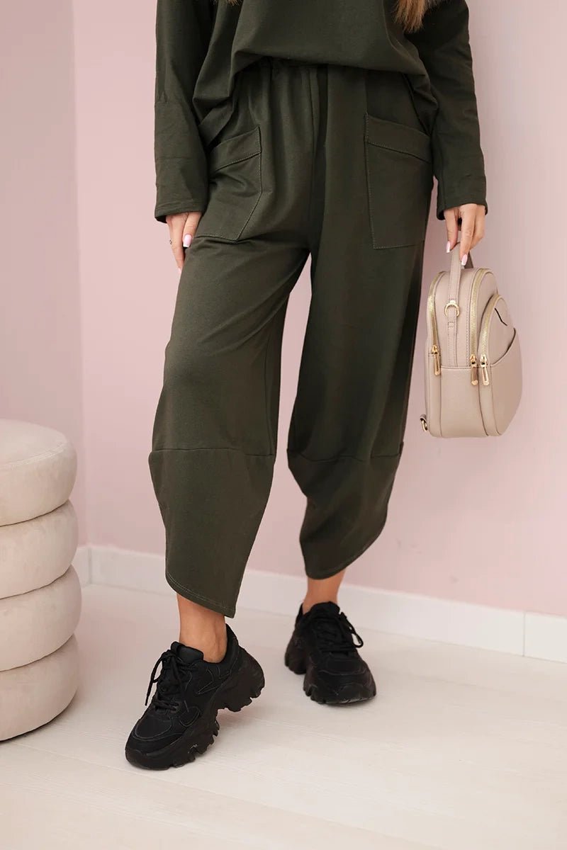 Cotton sweatshirt and pants 6171G / – Khaki || Dark цвет / color | Lexline Fashion