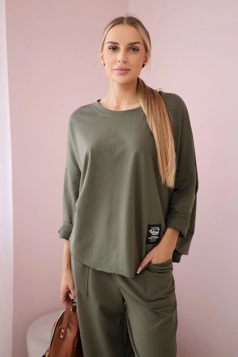 Cotton sweatshirt and pants 6171G / – Khaki || Light цвет / color | Lexline Fashion