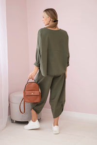 Cotton sweatshirt and pants 6171G / – Khaki || Light цвет / color | Lexline Fashion