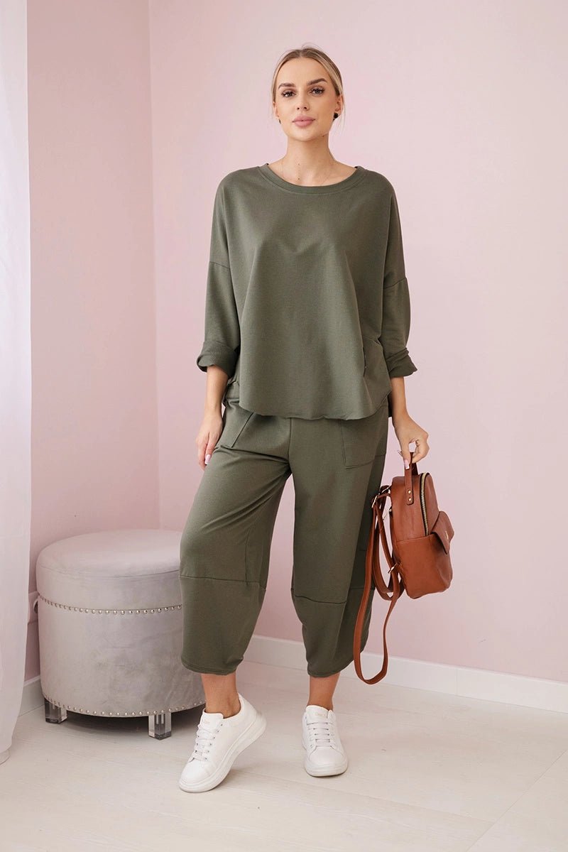 Cotton sweatshirt and pants 6171G / – Khaki || Light цвет / color | Lexline Fashion