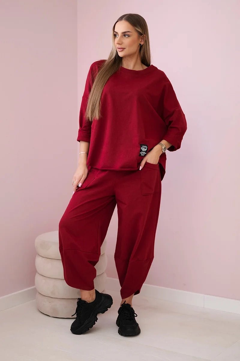 Cotton sweatshirt and pants 6171G / – Maroon цвет / color | Lexline Fashion