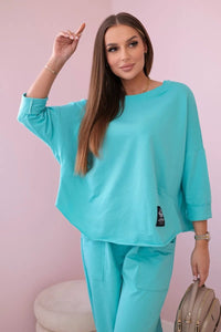 Cotton sweatshirt and pants 6171G / – Mint цвет / color | Lexline Fashion