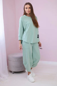 Cotton sweatshirt and pants 6171G / – Mint || Dark цвет / color | Lexline Fashion
