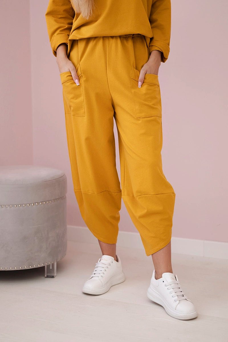 Cotton sweatshirt and pants 6171G / – Mustard цвет / color | Lexline Fashion