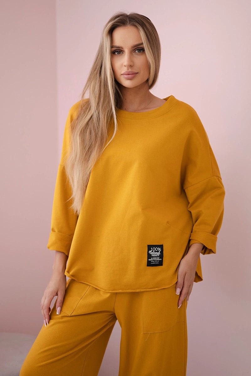 Cotton sweatshirt and pants 6171G / – Mustard цвет / color | Lexline Fashion