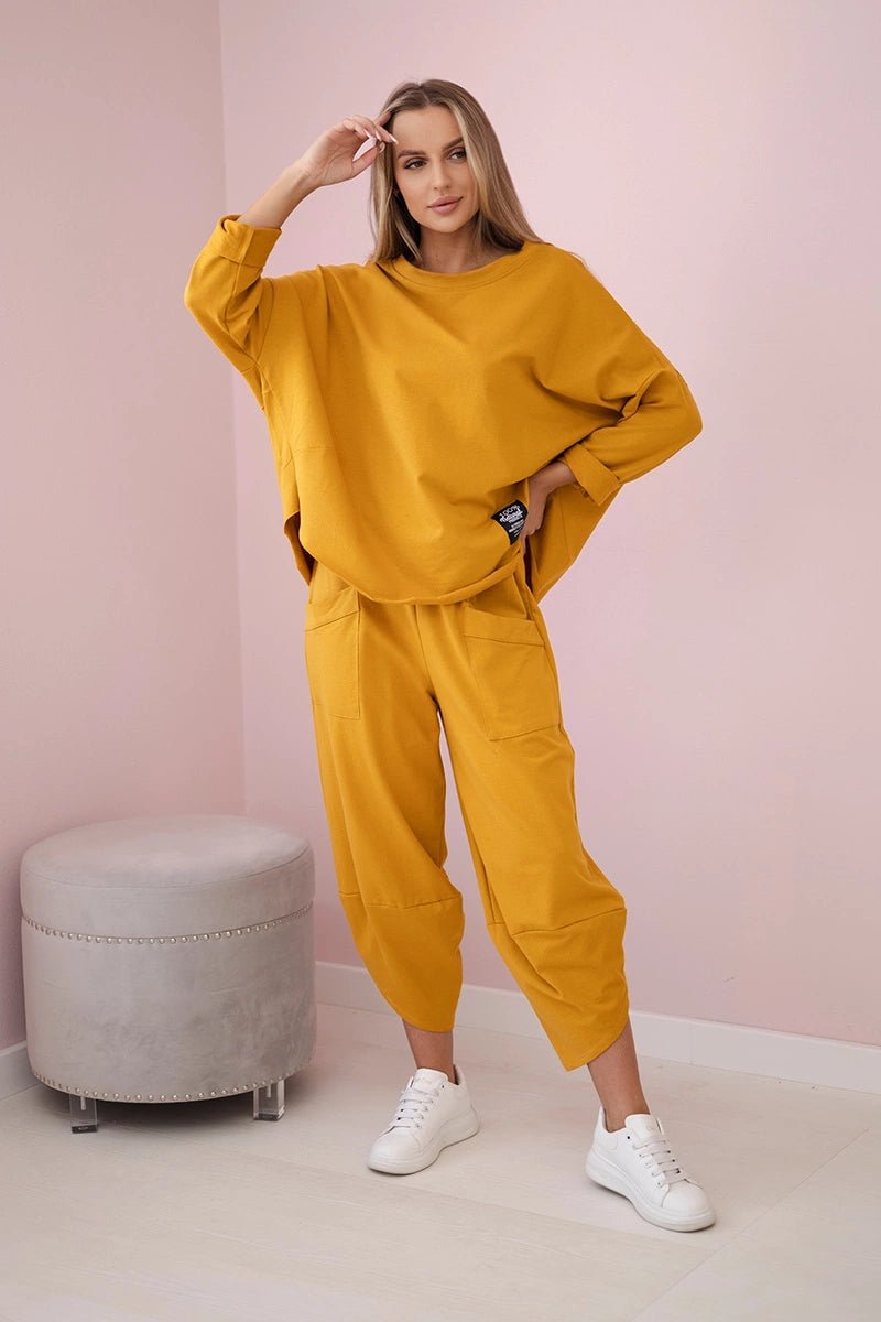 Cotton sweatshirt and pants 6171G / – Mustard цвет / color | Lexline Fashion