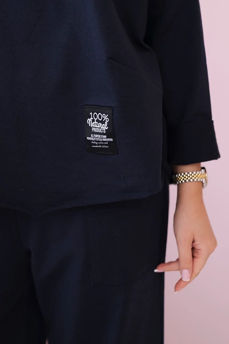 Cotton sweatshirt and pants 6171G / – Navy blue цвет / color | Lexline Fashion