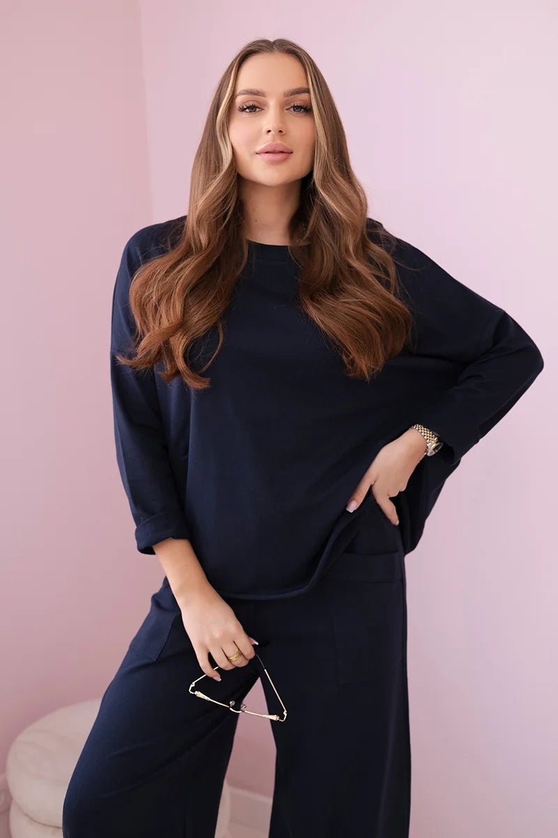 Cotton sweatshirt and pants 6171G / – Navy blue цвет / color | Lexline Fashion