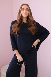 Cotton sweatshirt and pants 6171G / – Navy blue цвет / color | Lexline Fashion