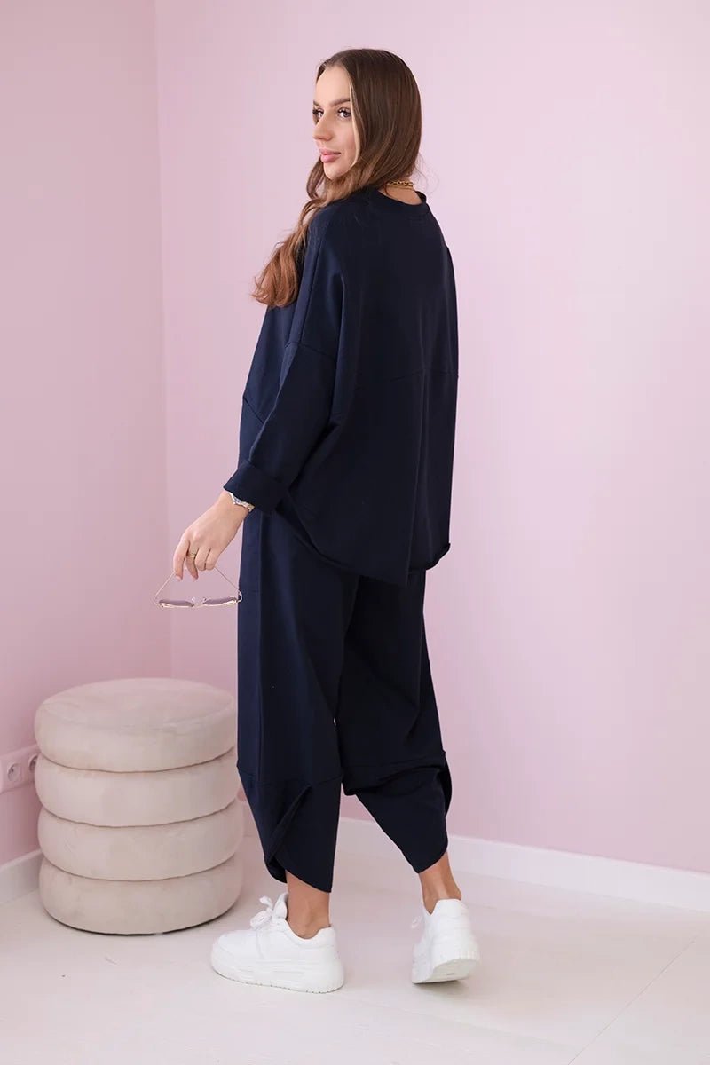 Cotton sweatshirt and pants 6171G / – Navy blue цвет / color | Lexline Fashion
