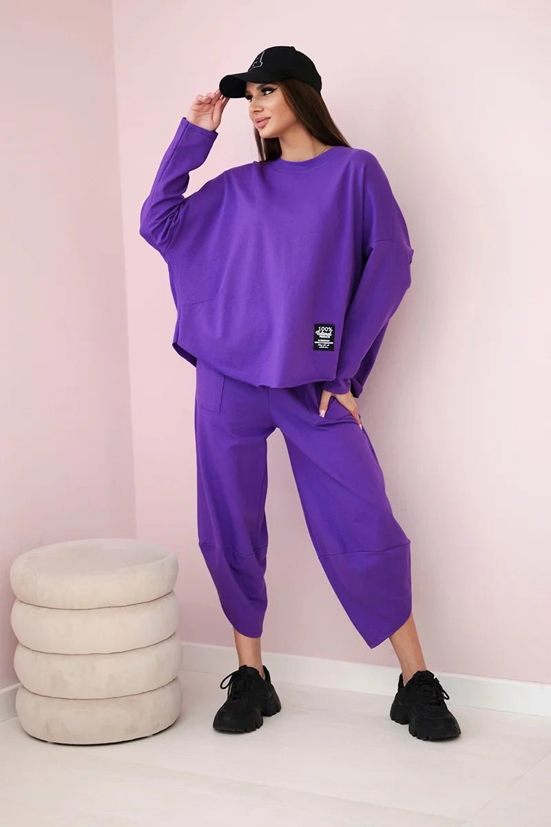 Cotton sweatshirt and pants 6171G / – Purple || Dark цвет / color | Lexline Fashion