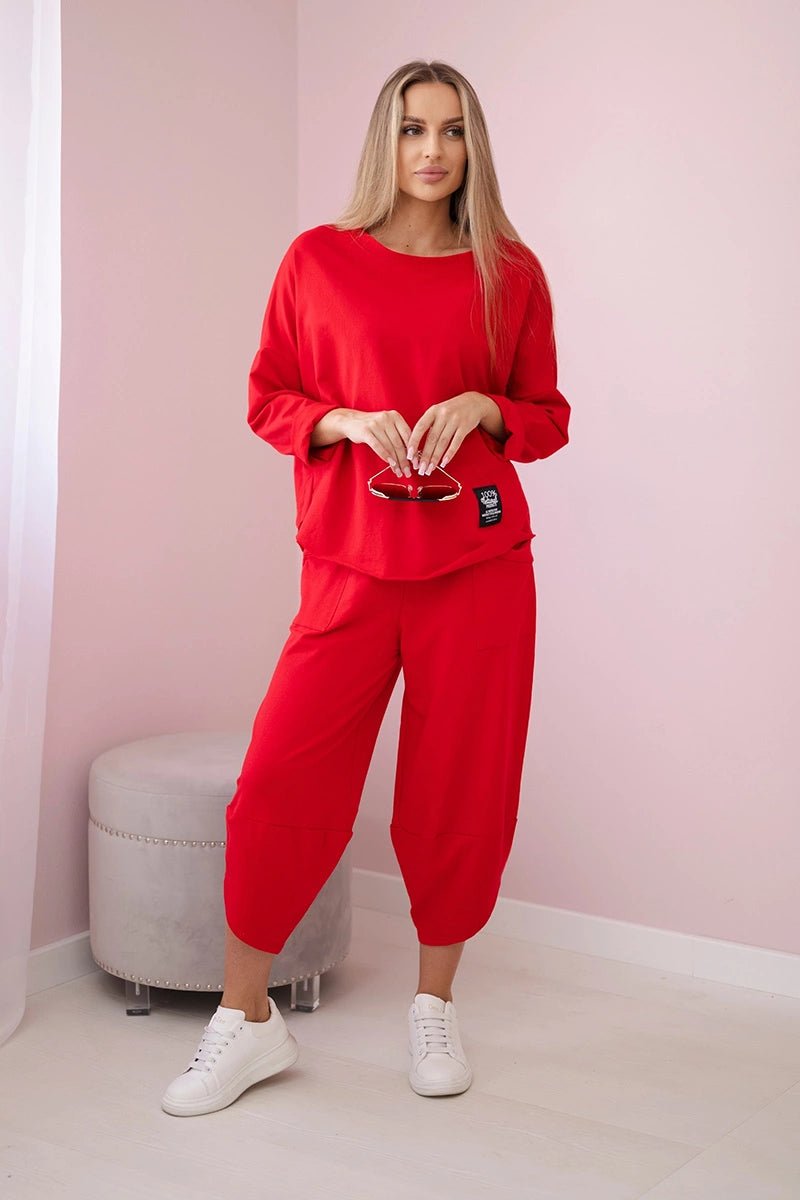 Cotton sweatshirt and pants 6171G / – Red цвет / color | Lexline Fashion